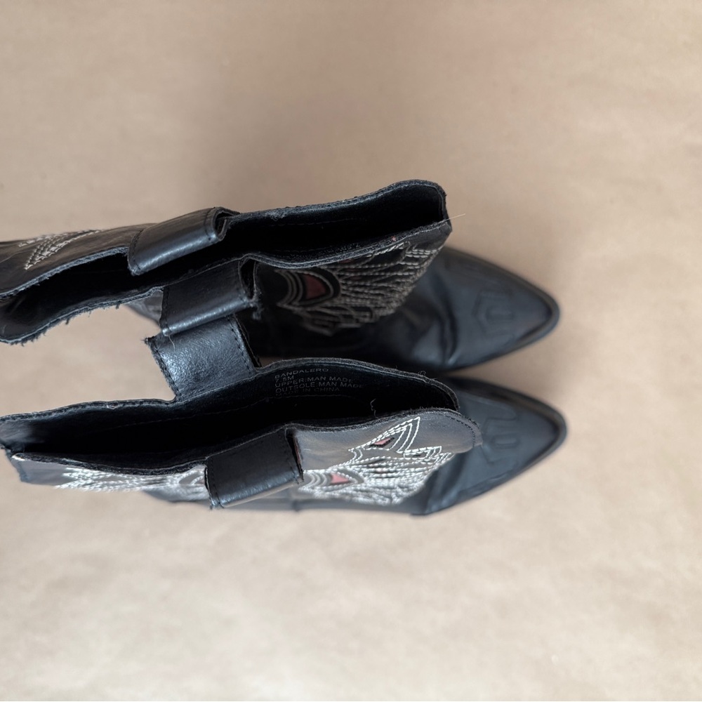 Black Cowboy Boots with Brown Details by Coconuts - Picture 2 of 4